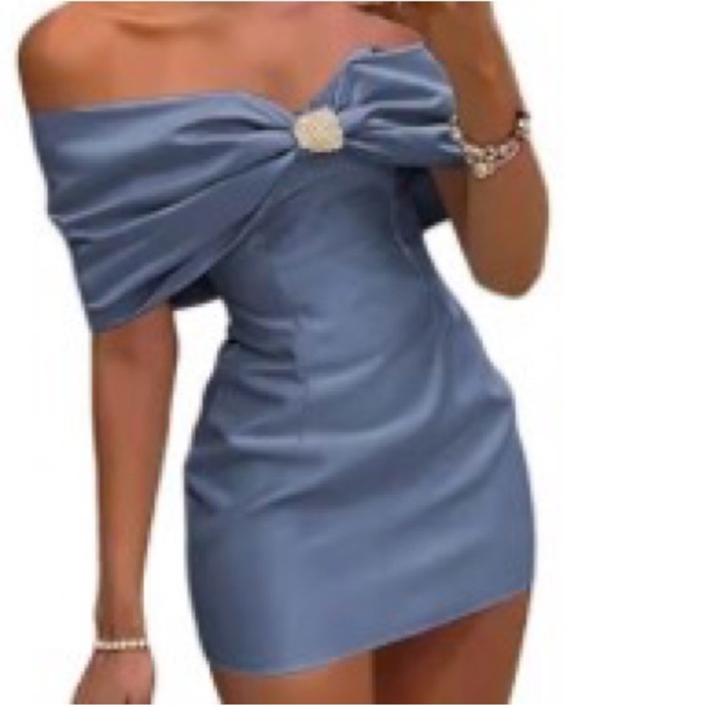 Elegant Blue Off-Shoulder Dress